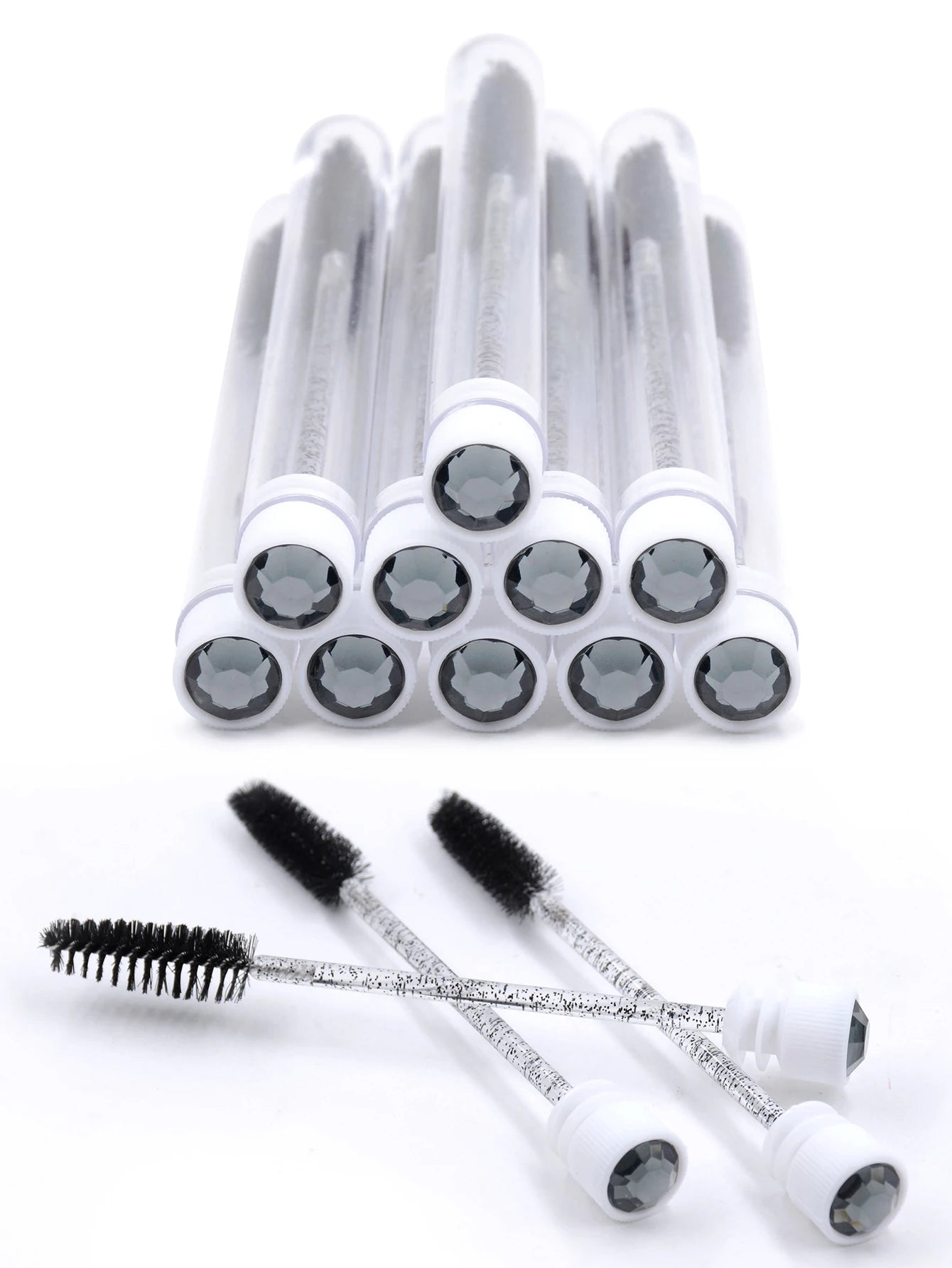10Pcs Eyelash Brushes Tubes Reusable Lash Mascara Wands Lash Extension Brushes In Case Diamond Eyebrow Brushes Comb Containers