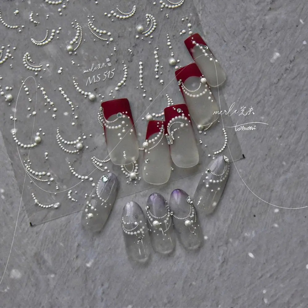 French Tips Nail Stickers 3D Pearl Lines Sliders Decals Manicure Adhesive Gel Nail Art Decorations