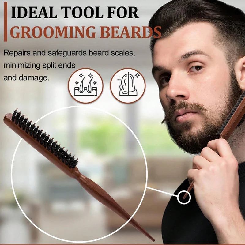 1/2Pcs Wooden Handle Bristle Hair Brush Set , Frizz-Reducing Scalp Massage Comb for All Hair Types