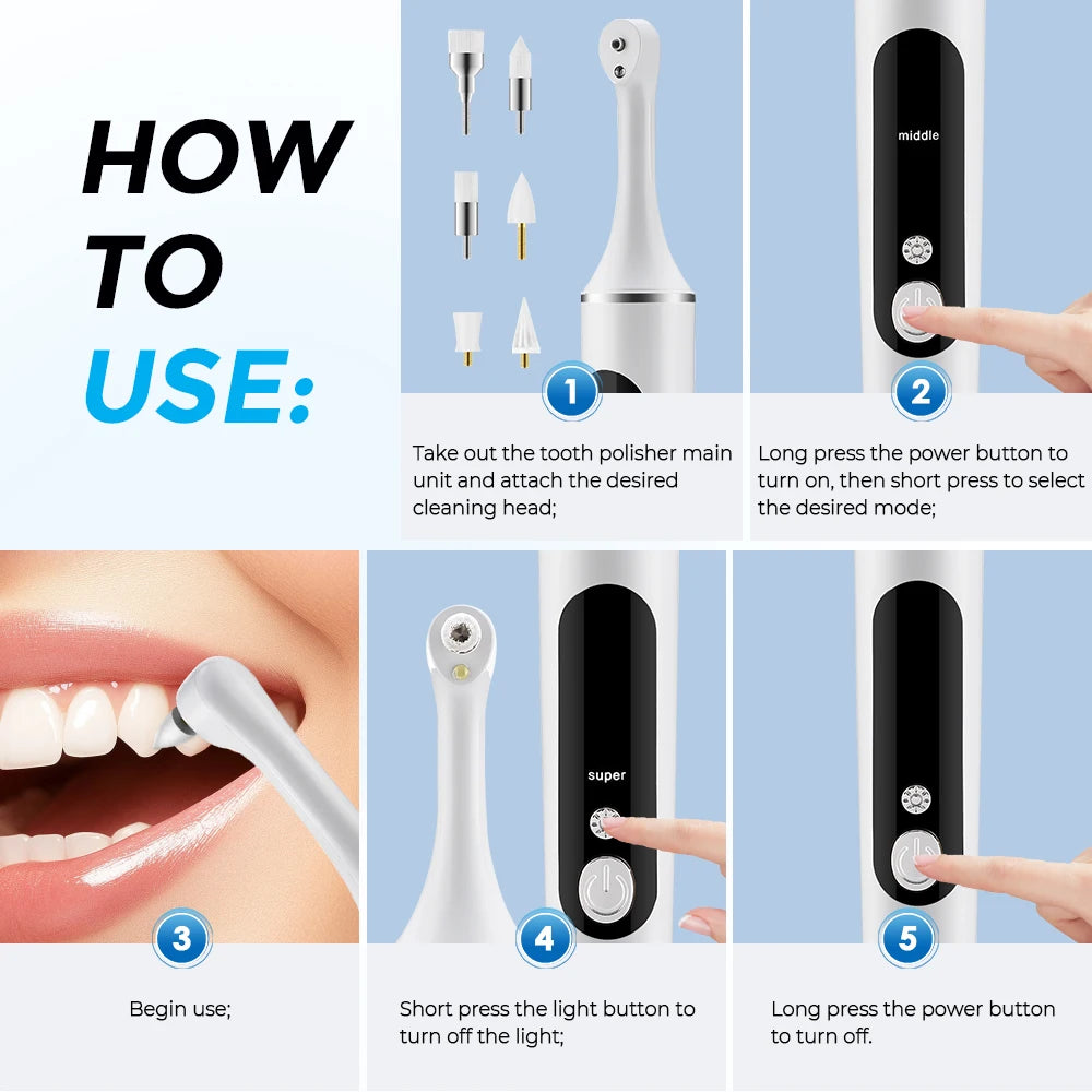 5 In 1 Electric Tooth Polisher USB Rechargeable Dental Scaler Toothbrush Tartar Plaque Calculus Remover Cleaner Teeth Whitening