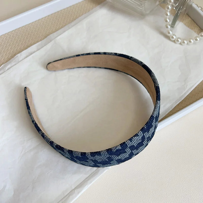 1/3pcs Knotted Print Denim Cloth Headband for Women Girls Shopping Face Wash Hair Hoop Simple Denim Headpiece