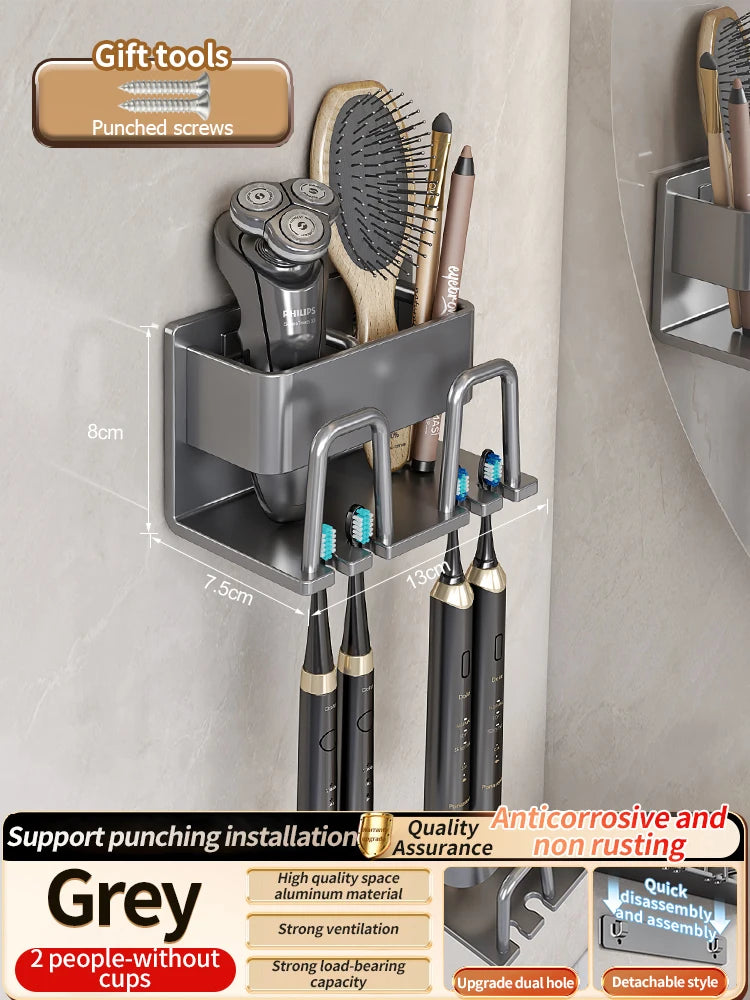 Toothbrush Holder Toothpaste Holder Electric Toothbrush Holder Space Aluminum Punch-Free Toilet Bathroom Shelf Rack