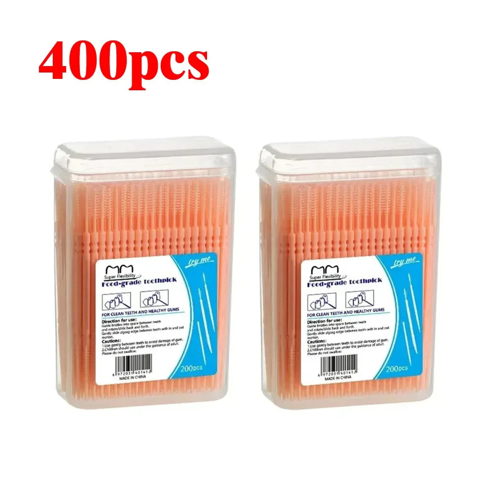 100/200/400/1000pcs Toothpick Brush Boxed Plastic Toothpick Disposable Household Interdental Brush Teeth Picking Dental Floss