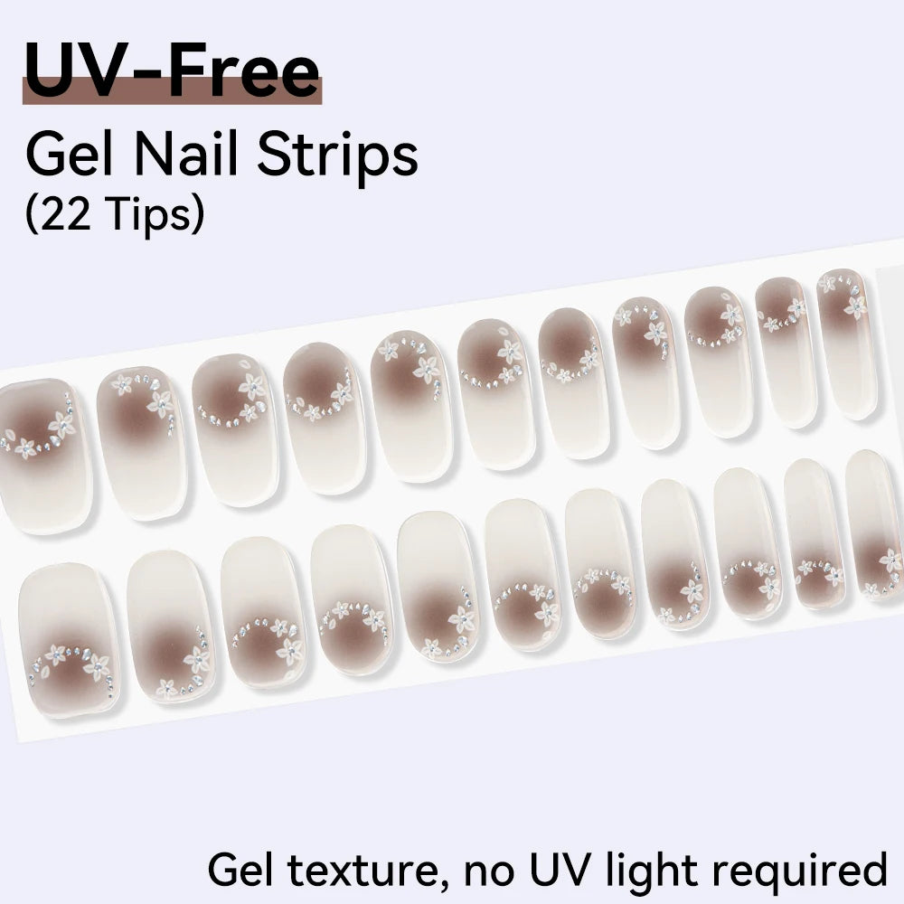 UV FREE Fully Cured Gel Nail Strips 16/22 Tips Self Adhesive Gel Nail Stickers DIY Nail Art Manicure DON'T NEED UV LAMP