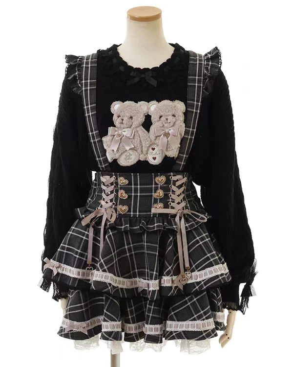 Original Japanese Mines Lolita Strap Skirts Women High Waist and Thin Frilly Pleated Skirt College Style Liz Girl Plaid Skirt