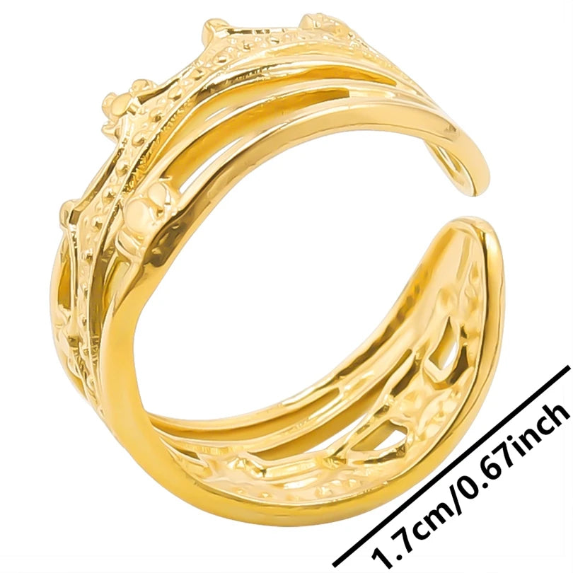 6pcs/lot Wholesale Various Chunky Rings Real Gold Plated Love Abstract DIY Shell Star Sun Bat Shaped Rings Women Jewelry Gifts