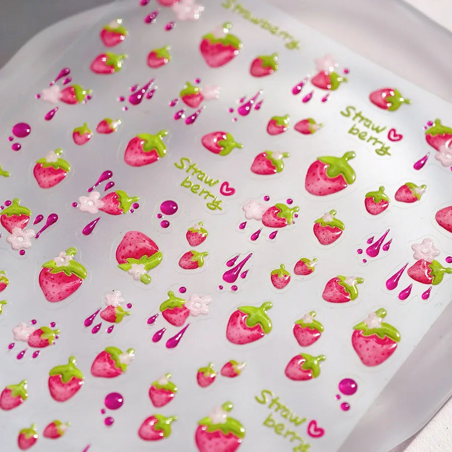 Sweet Summer Delicious Watermelon Ice Cream 5D Nail Art Sticker Elegant Bowknot Cool Ice Square Jelly Nail Decals for Manicure
