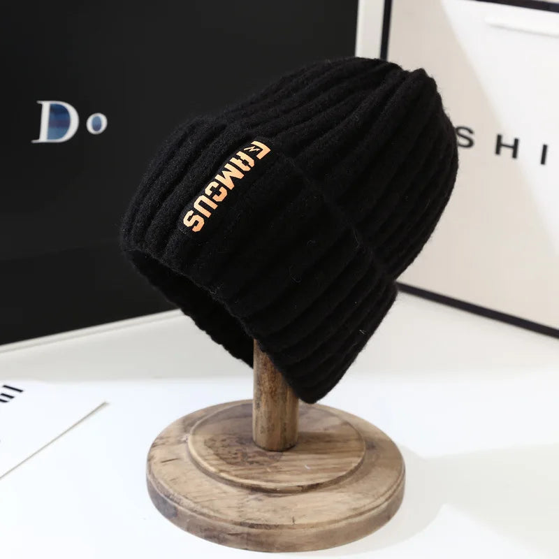 Winter hat, men's and women's versatile fashion long label woolen hat, warm ear protection, toe cover, knitted hat