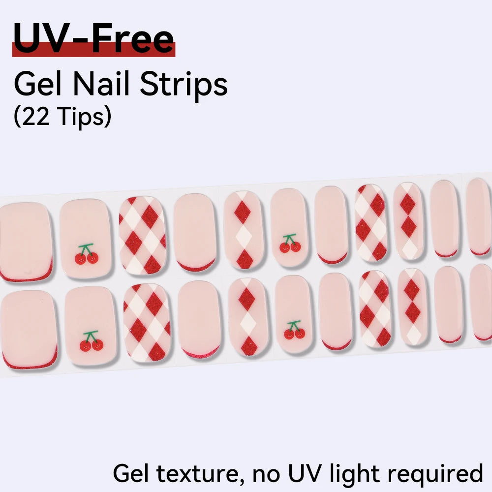 UV FREE Fully Cured Gel Nail Strips 16/22 Tips Self Adhesive Gel Nail Stickers DIY Nail Art Manicure DON'T NEED UV LAMP