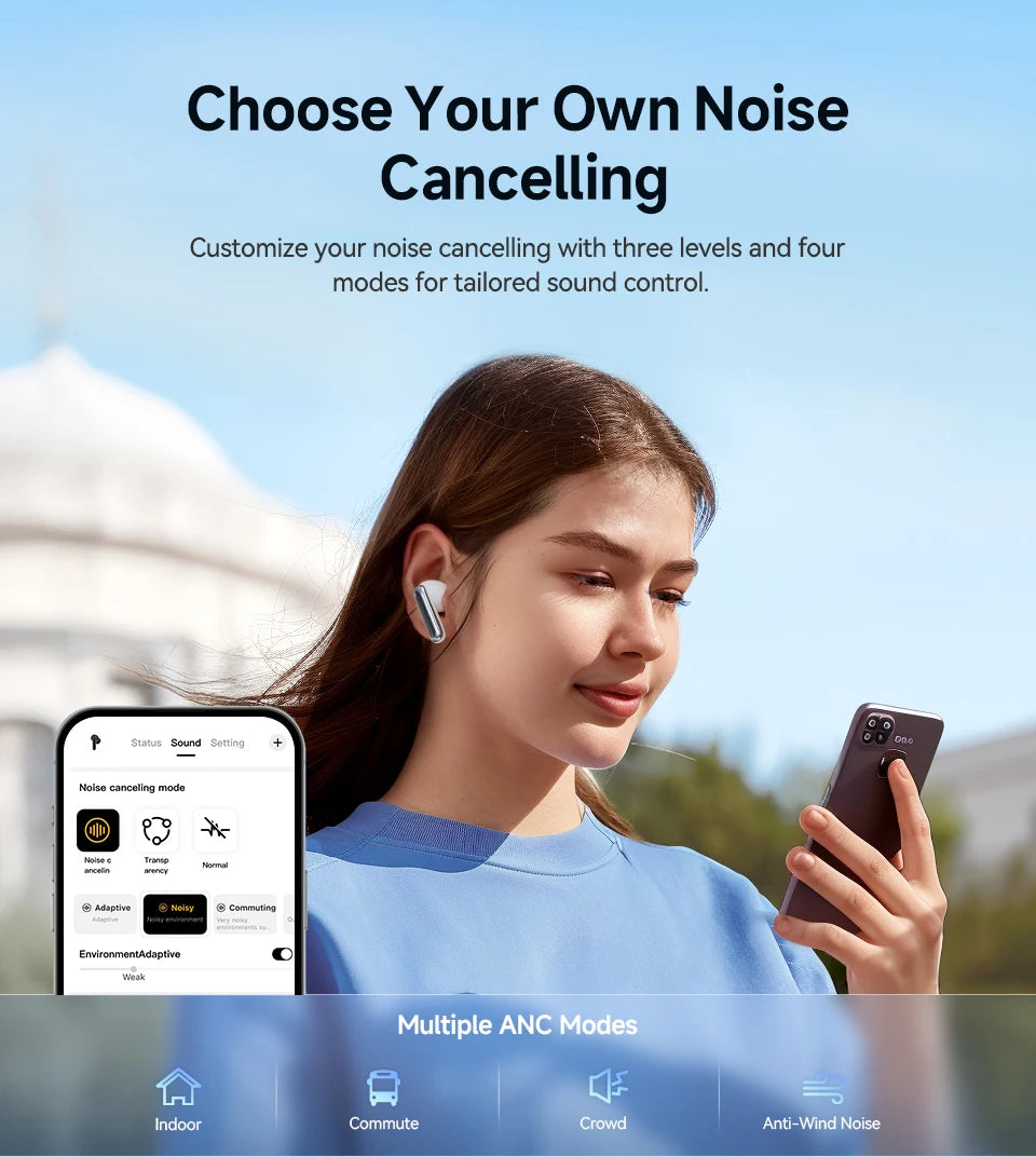 QCY MeloBuds N50 Wireless Earbuds Adaptive Hybrid ANC Bluetooth 5.4 Earphones 6Mics ENC 12mm Dynamic Driver Headphones 28H