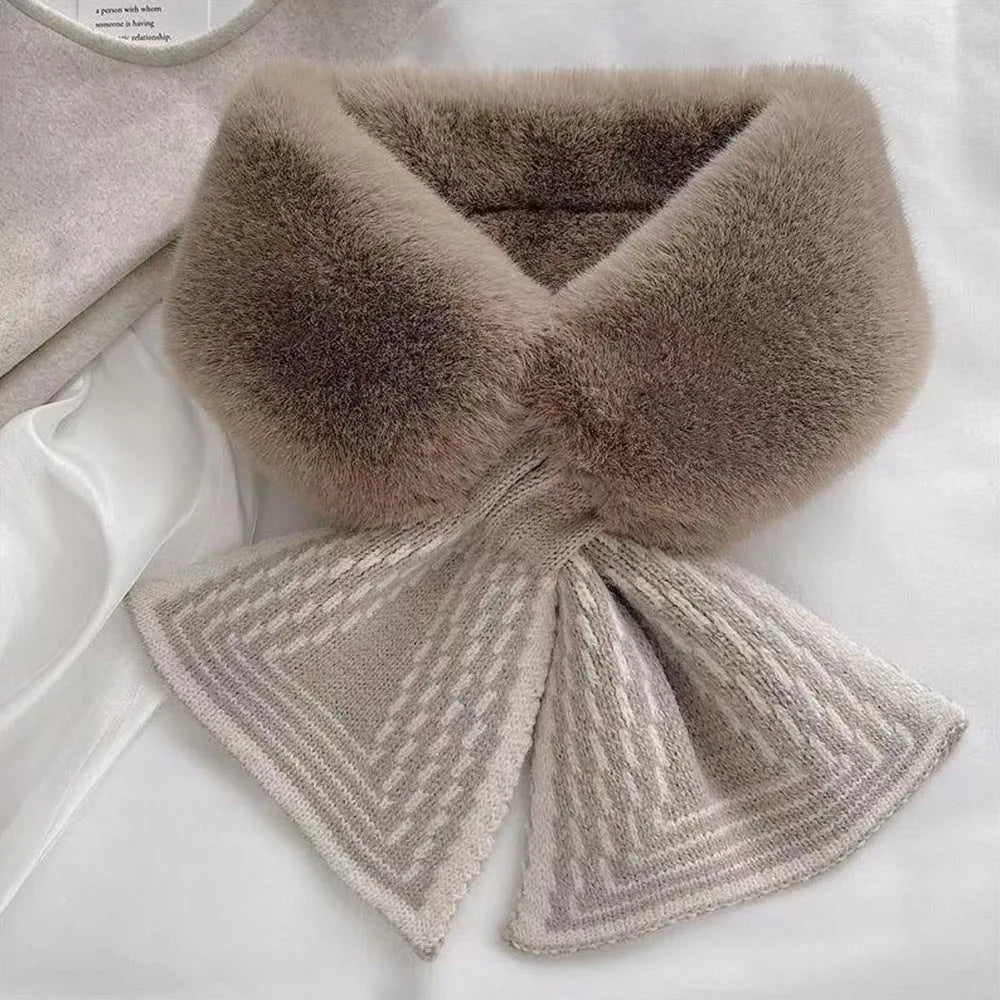 Fashion Accessory Solid Color Winter Neck Warmer Thicken Neck Warmer Cross Collar Scarf Faux Rabbit Fur Scarf for Women Girls