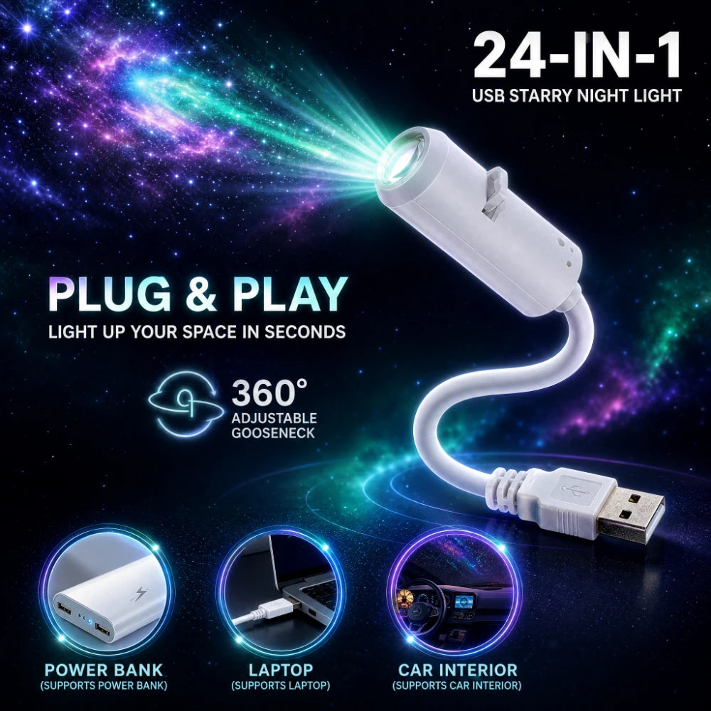 Mini Star Projector Lamp USB Galaxy Ambient Night Light for Bedroom Party Living Room Car Travel Christmas Gift