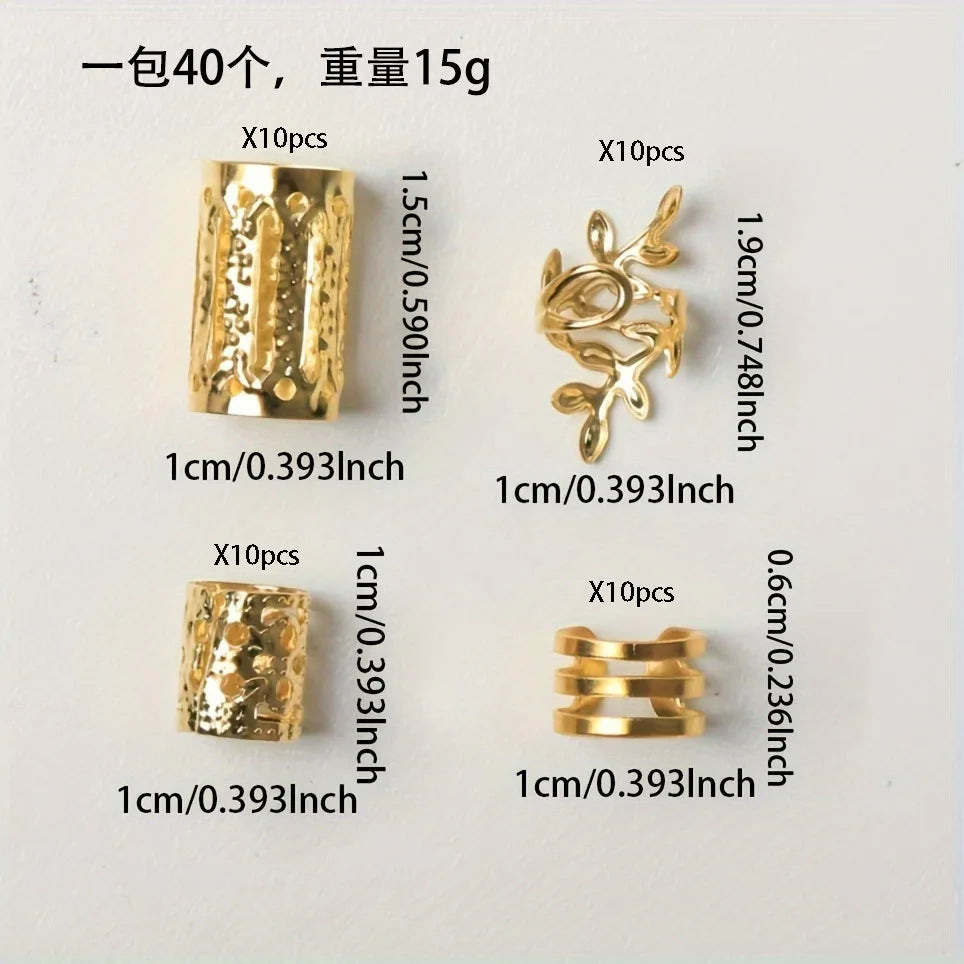 40pcs Metal Hair Rings Beads Cuffs Tubes Charms Hollow Out Dread African Hair Braids mix Hair Braider Decoration Accessories