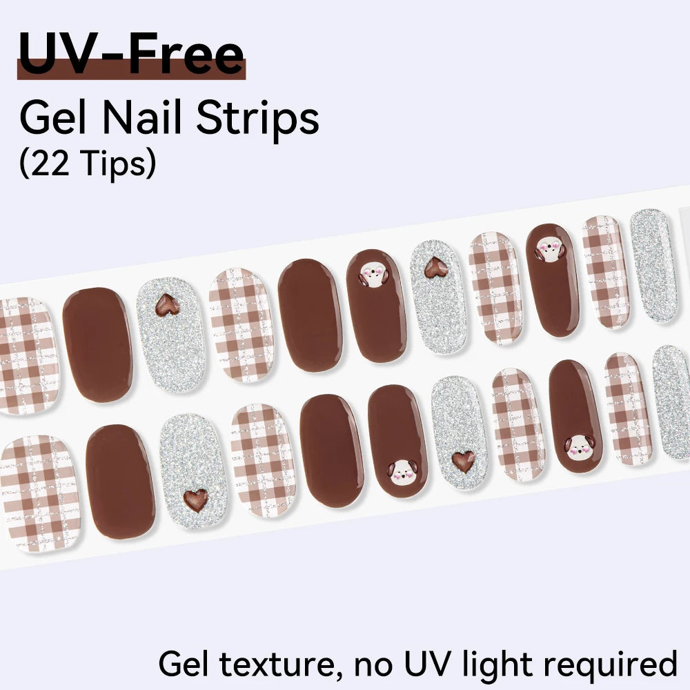 UV FREE Fully Cured Gel Nail Strips 16/22 Tips Self Adhesive Gel Nail Stickers DIY Nail Art Manicure DON'T NEED UV LAMP