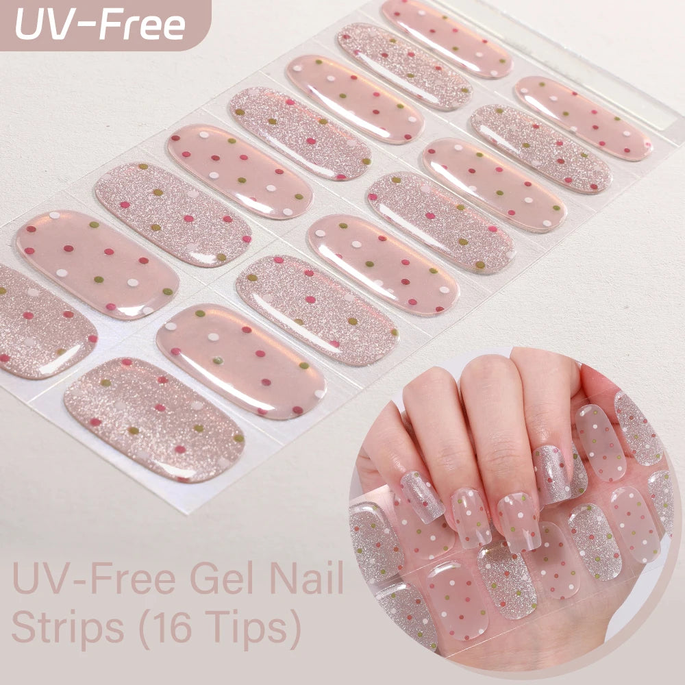 UV FREE Fully Cured Gel Nail Strips 16/22 Tips Self Adhesive Gel Nail Stickers DIY Nail Art Manicure DON'T NEED UV LAMP