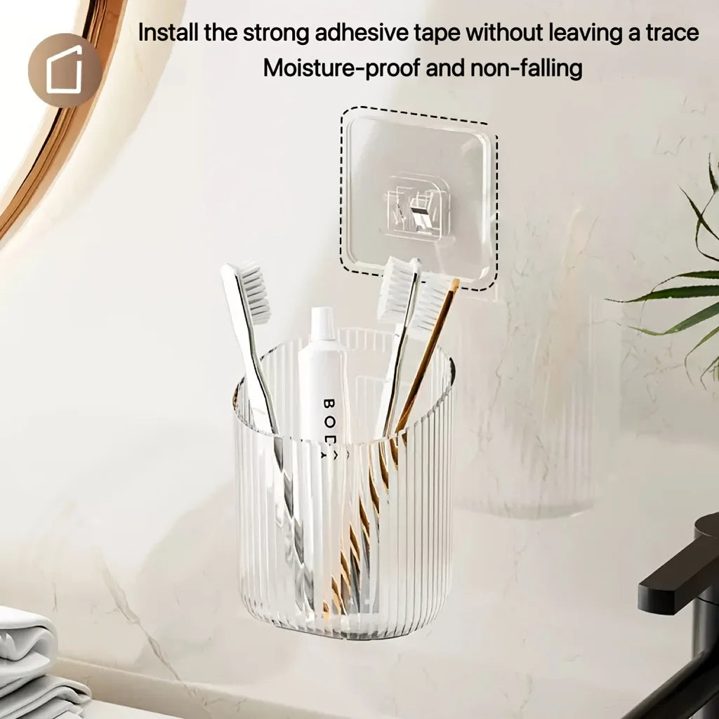 1pc Wall-Mounted Organizer Cup Multi-Functional Bathroom Kitchen Storage Toothbrush Holder Space-Saving Bathroom Accessories