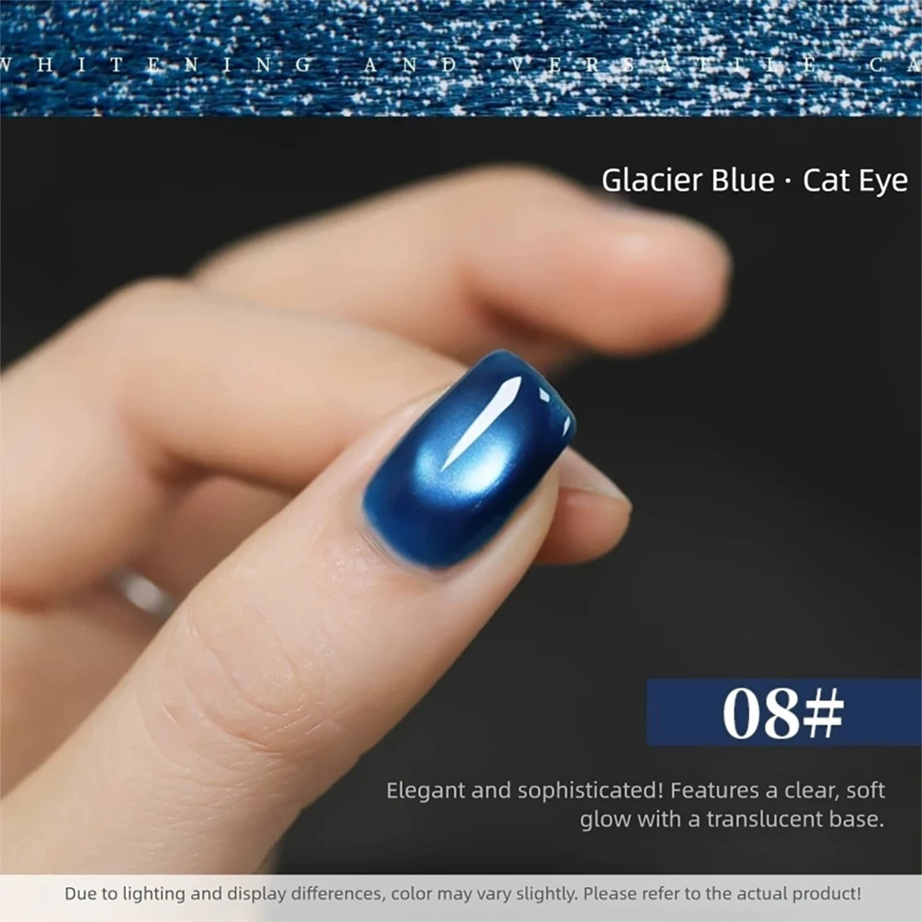MIANEL 2026 Blue Moon Cat Eye Nail Gel Vibrant Sparkling Blue Glass Bead Effect Skin-Flattering Trendy Cat Eye Nail Art Manicure
