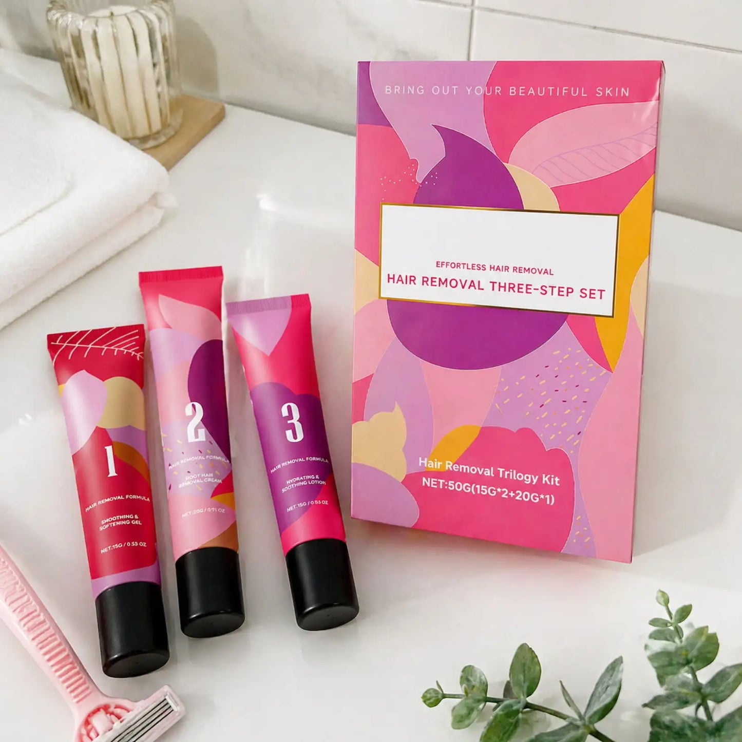 3Step Hair Removal Trilogy Kit Gentle Facial Depilatory Set Painless Hair Remover Soothing Lotion Cream With Softening Gel
