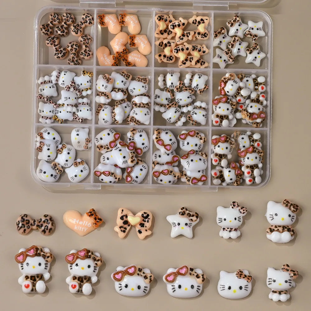 120PCS Boxed Mixed Sanrio Nail Charms Kuromi Cinnamoroll My Melody Resin Nail Decor DIY Manicure Nail Art Accessories
