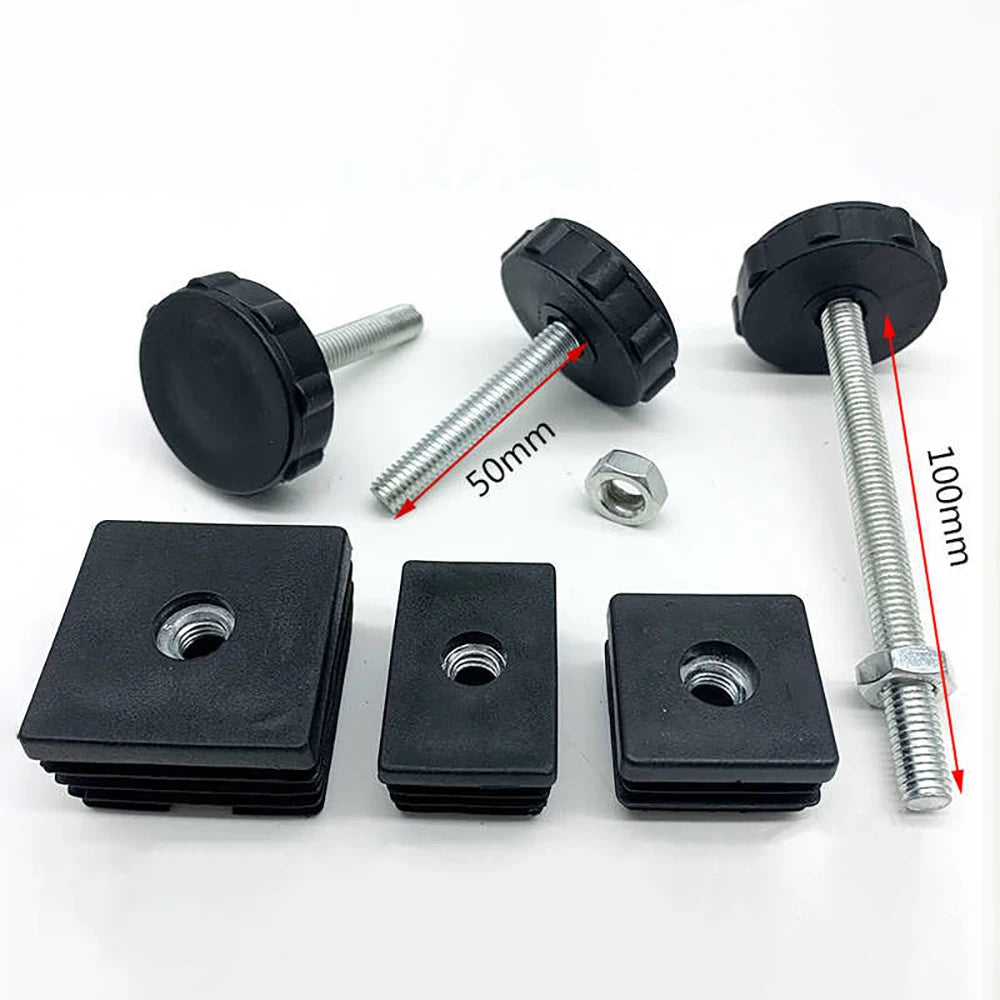 1-10Pcs Table Leg Plug With Nut and Adjustable Feet M8/M0x50/100mm Black Square/Round Furniture Rack Height Adjustable Foot Cup