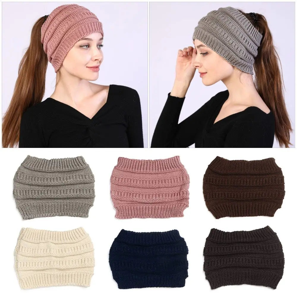 1Pcs Women Girl Autumn Winter Hair Accessories Headwraps Headwear Ponytail Beanie Hat Ear Warmer Hair Band Knitting Headband