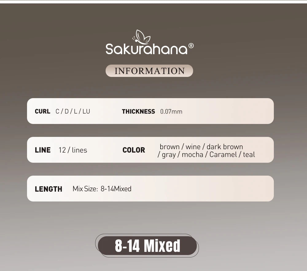 Sakurahana Individual Faux Mink Eyelash Extensions in Caramel, Brown, Teal, and Mocha Colors Professional Tools for Makeup