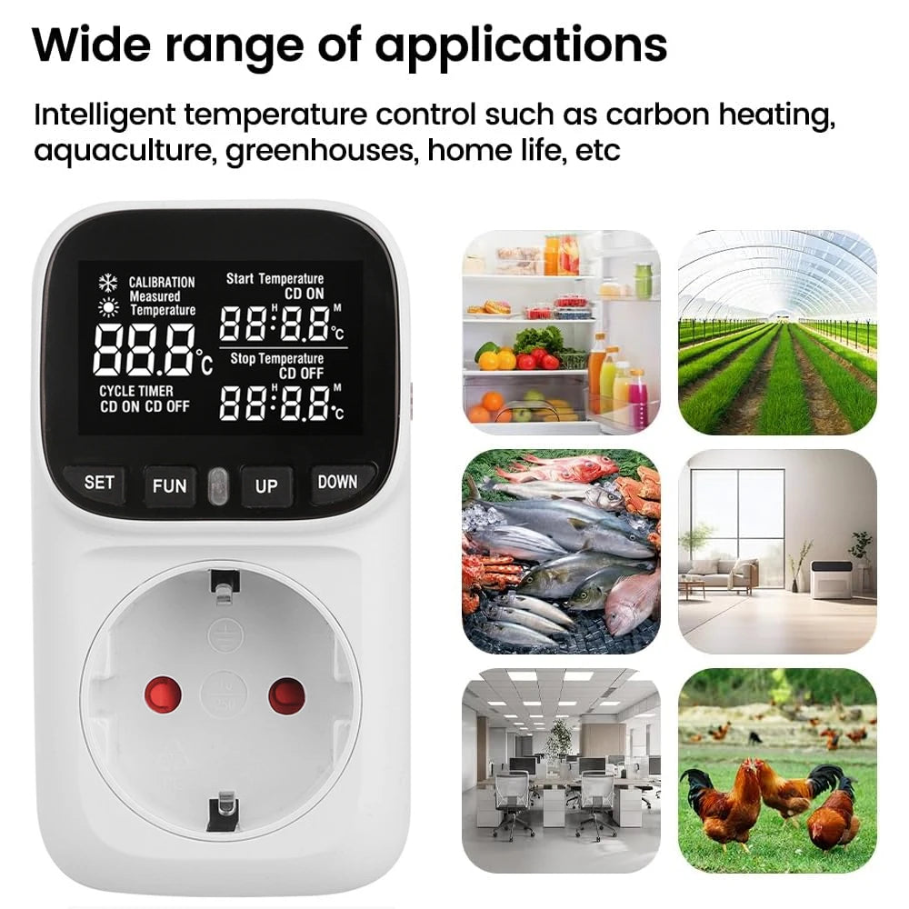 LCD Digital Thermostat Heating Cooling Temperature Controller Socket 16A EU Plug High-Precision Socket Outlet With Timer Sensor