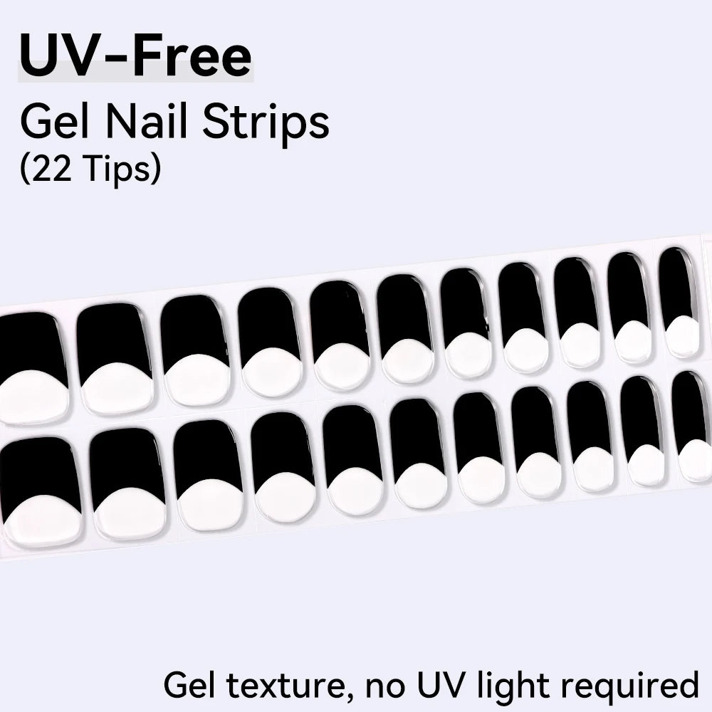 UV FREE Fully Cured Gel Nail Strips 16/22 Tips Self Adhesive Gel Nail Stickers DIY Nail Art Manicure DON'T NEED UV LAMP