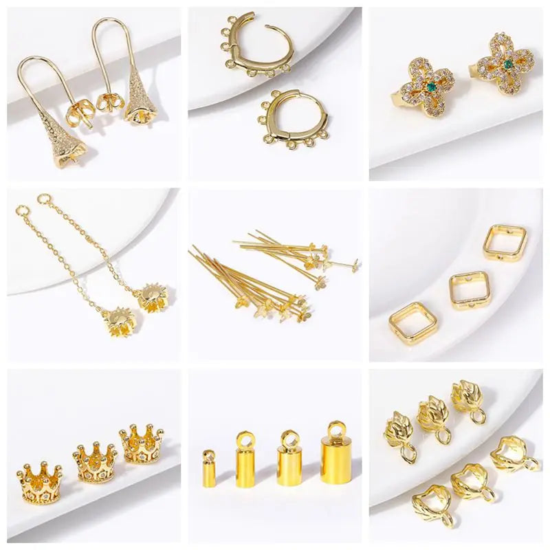18K Gold Plated Brass With Center U-Bar And Open Ring Cable Chain Ear Thread Ear Wire Earrings DIY Earring Making Supplies