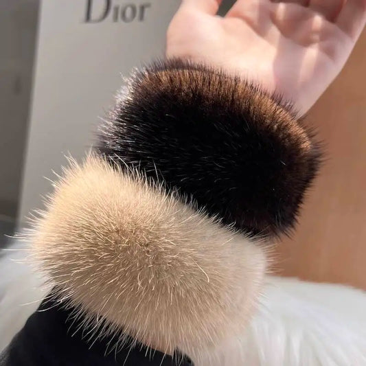 Real Mink Fur Cuffs Plush Handband Winter Girl Fur Hair Ring Hair Accessories Elastic Hair Bands Female Hot Sale Wrist Warmer