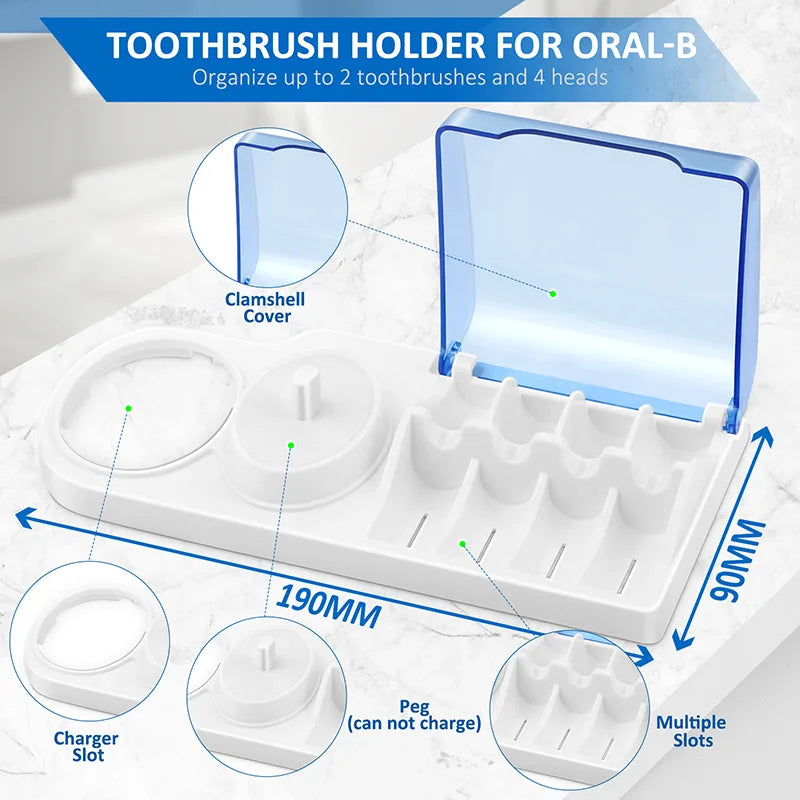 Electric Toothbrush Holder Replacement for Braun Oral B with Brush Head Storage Cover and Charger Base Stand