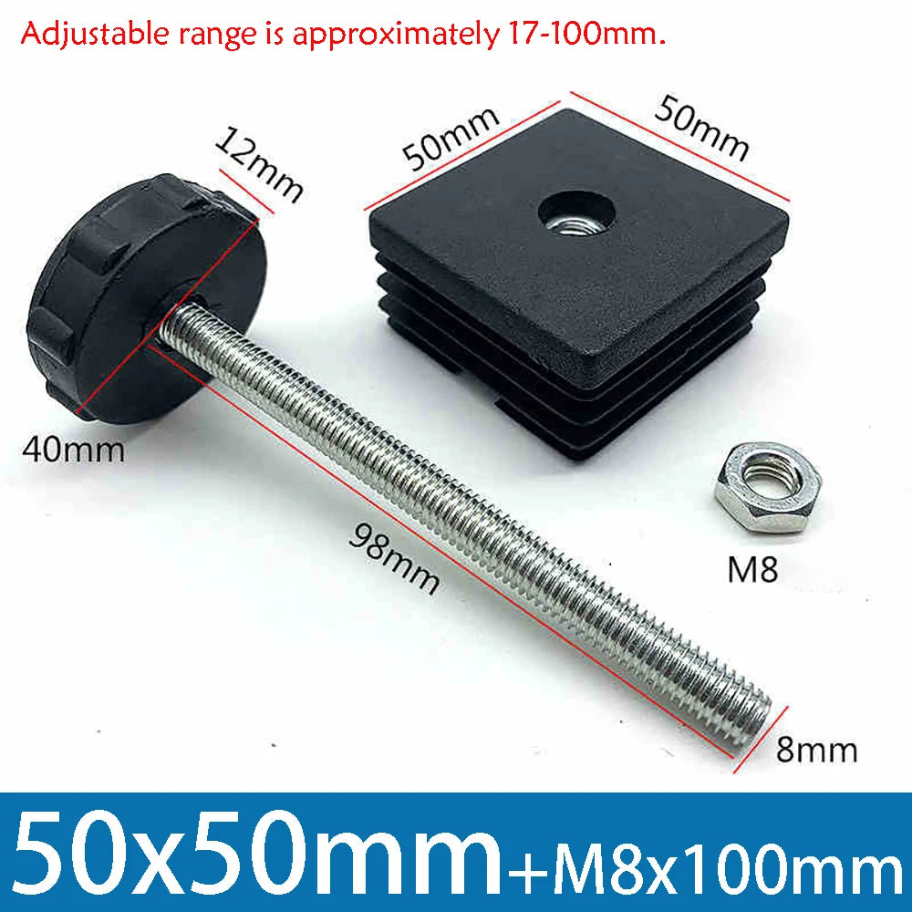 1-10Pcs Table Leg Plug With Nut and Adjustable Feet M8/M0x50/100mm Black Square/Round Furniture Rack Height Adjustable Foot Cup