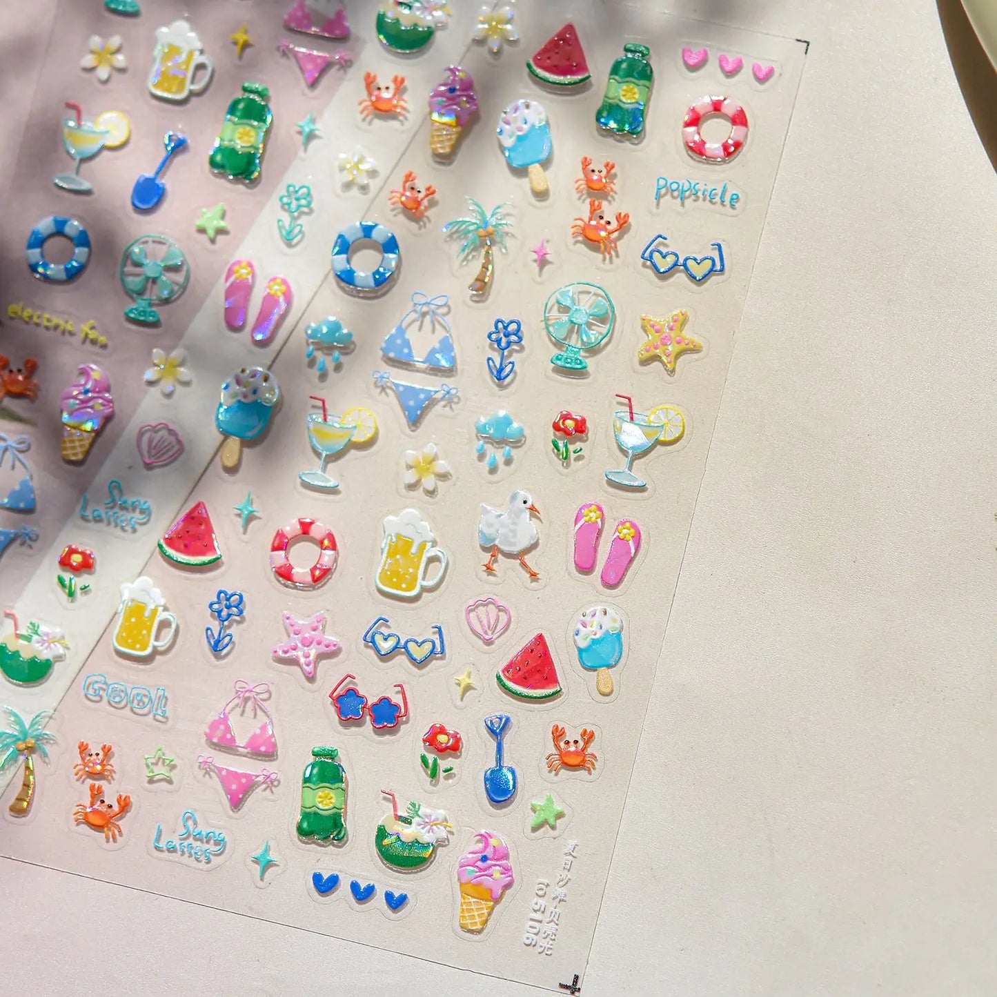 Sweet Summer Delicious Watermelon Ice Cream 5D Nail Art Sticker Elegant Bowknot Cool Ice Square Jelly Nail Decals for Manicure