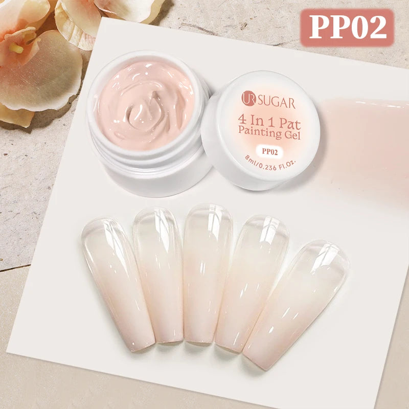 UR SUGAR 1/2Pcs White Pat Painting Gel Nail Polish 4 In 1 Gradient French Cover Edge Lines Nail Stamping Pattern Nail Diy Pattin