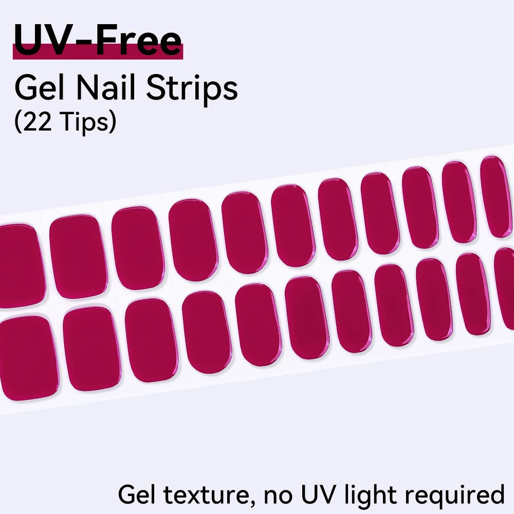 UV FREE Fully Cured Gel Nail Strips 16/22 Tips Self Adhesive Gel Nail Stickers DIY Nail Art Manicure DON'T NEED UV LAMP