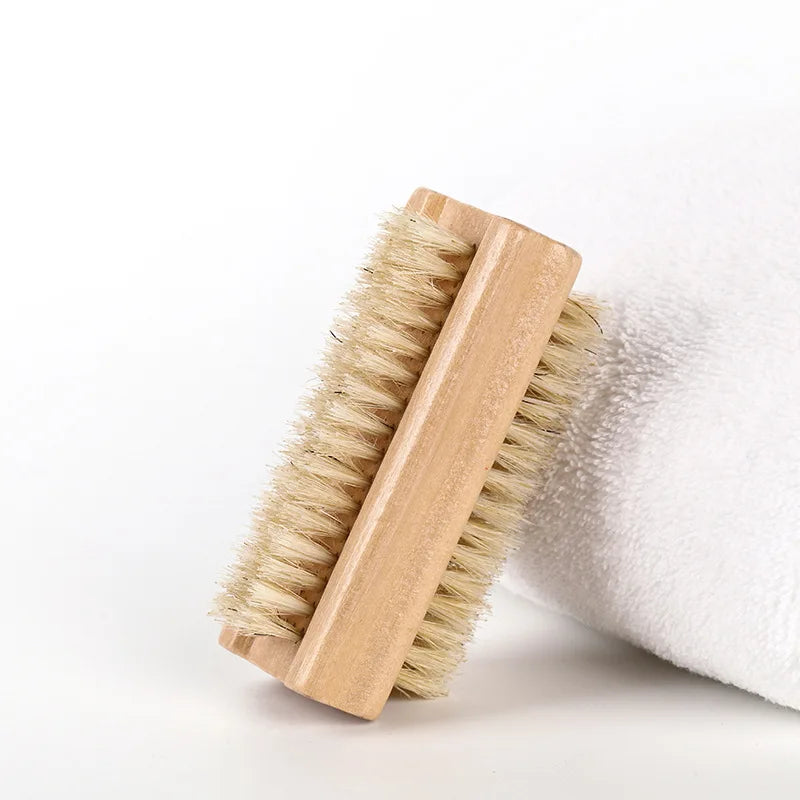 Double-sided Nail Brush Manicure Pedicure Wood Handle Soft Remove Dust Nail Cleaning Brush For Nail Care Scrubbing Tools