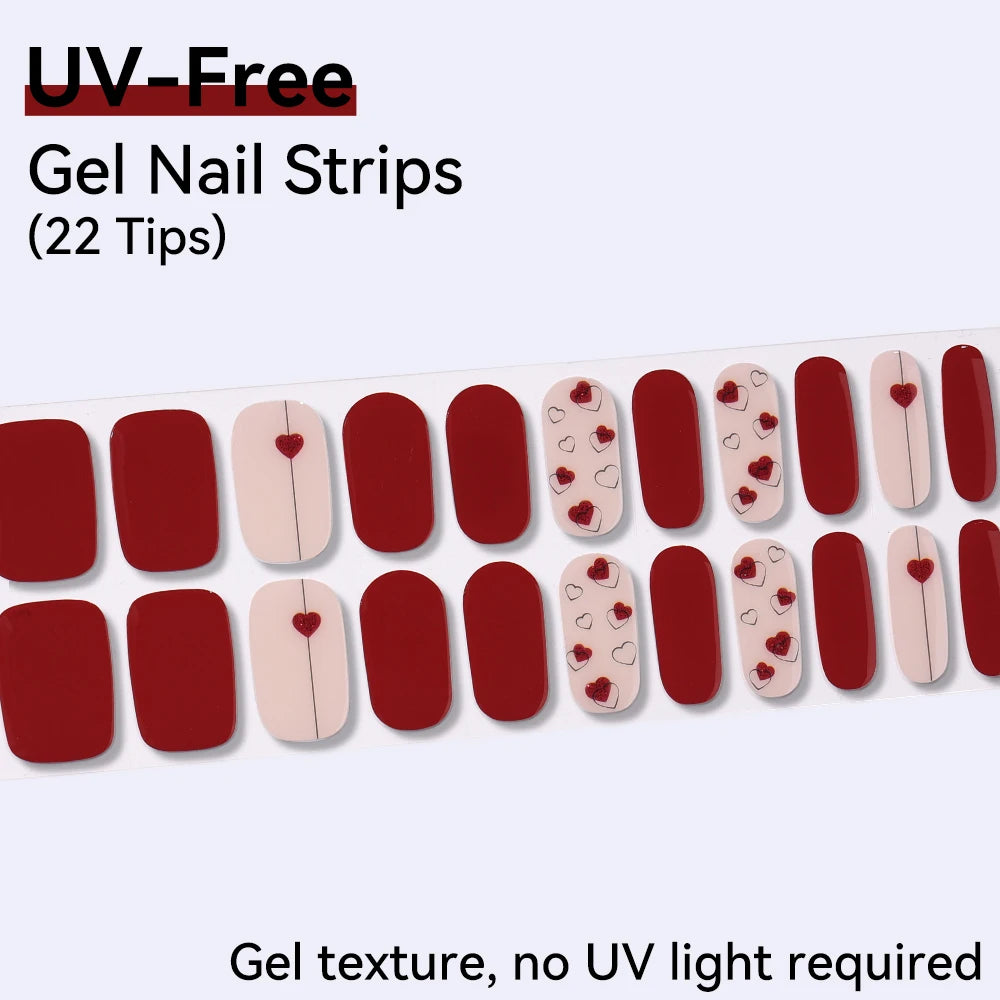 UV FREE Fully Cured Gel Nail Strips 16/22 Tips Self Adhesive Gel Nail Stickers DIY Nail Art Manicure DON'T NEED UV LAMP