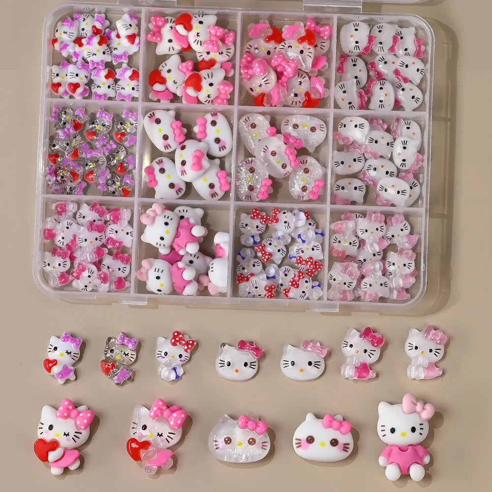 120PCS Boxed Mixed Sanrio Nail Charms Kuromi Cinnamoroll My Melody Resin Nail Decor DIY Manicure Nail Art Accessories