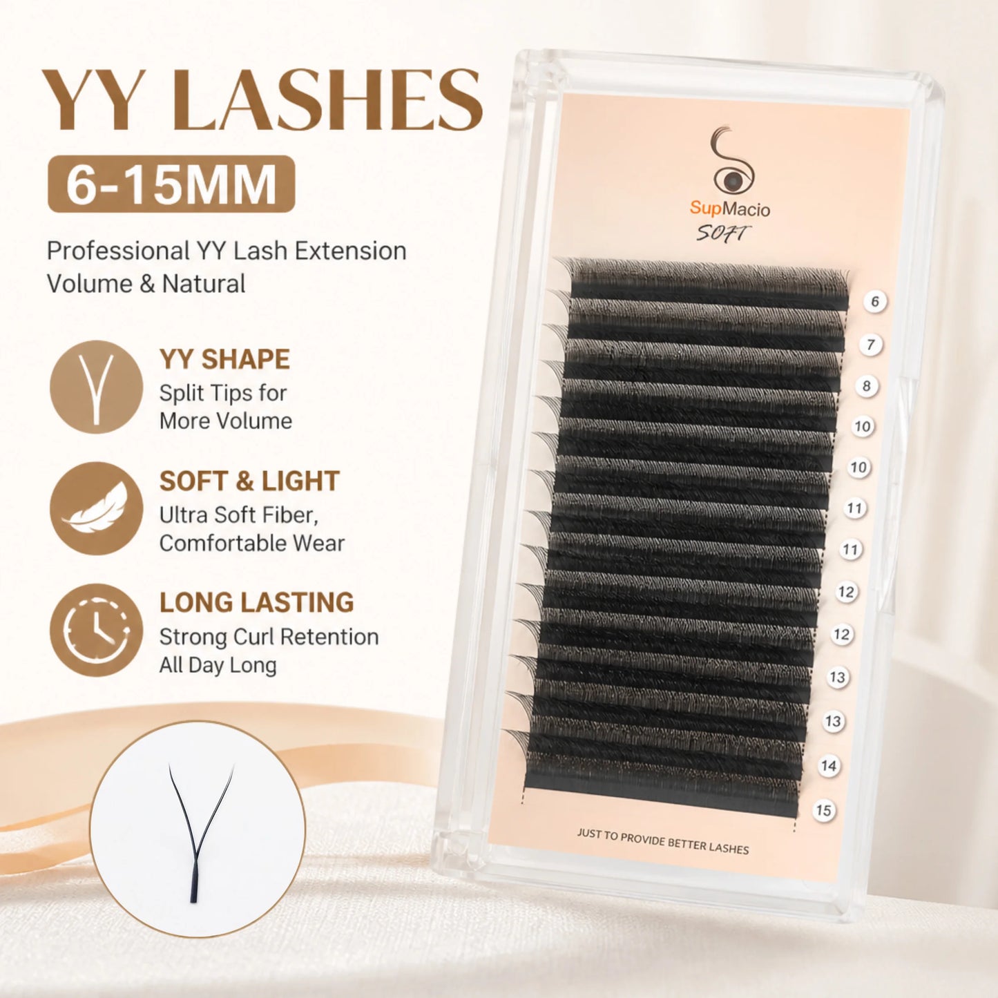 Supmacio YY Lash 6mm 7mm Y Shape Eyelashes Extension 2D 6-15mm Two Tip Eyelashes Brazilian Volume Fan Lash Supplies Mesh Lashes