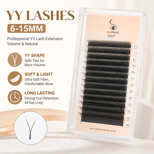 Supmacio YY Lash 6mm 7mm Y Shape Eyelashes Extension 2D 6-15mm Two Tip Eyelashes Brazilian Volume Fan Lash Supplies Mesh Lashes