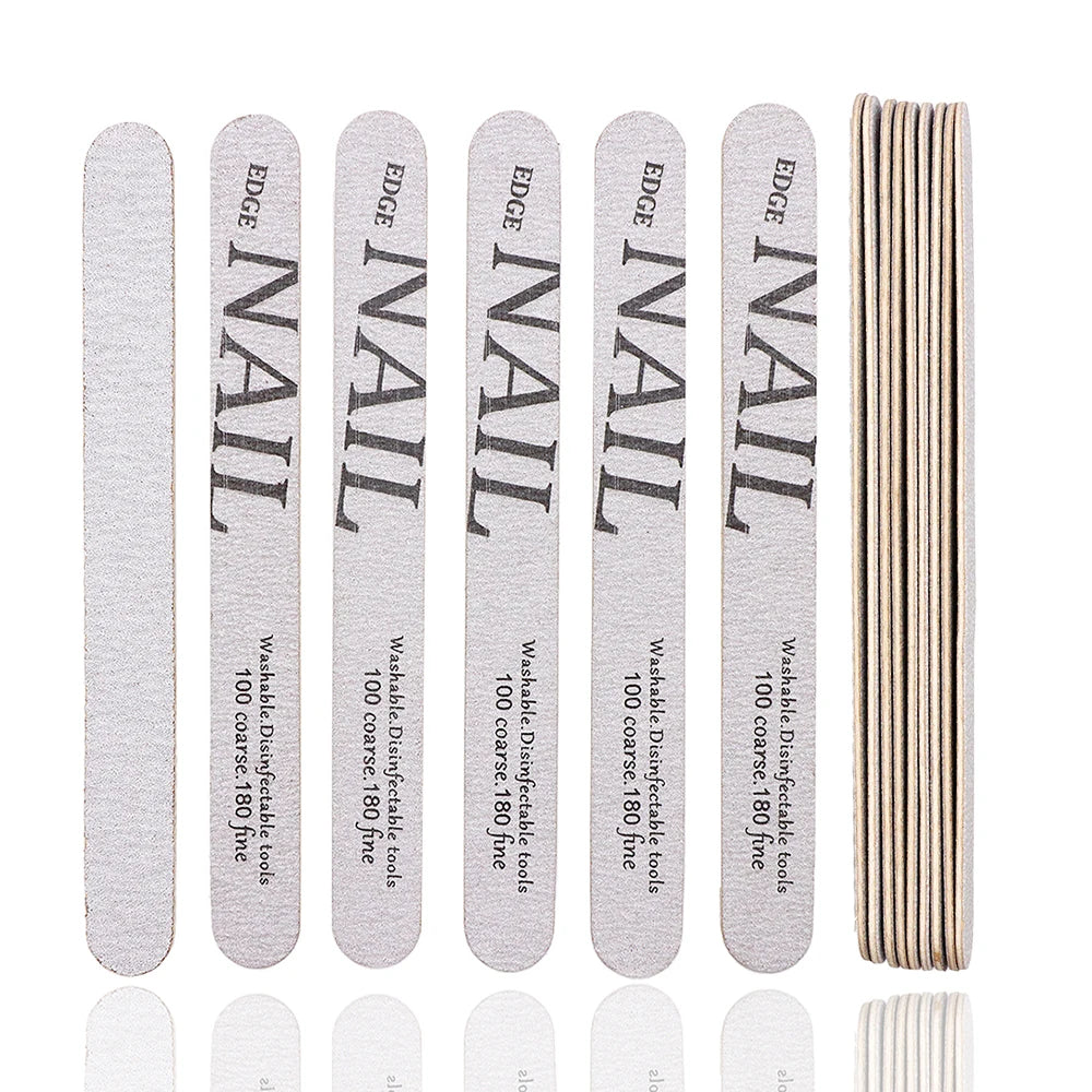 50pcs Wooden Nail File Buffer 100/180 Double Side Nail Files Grey Sandpaper Nail Sanding Grinding Gel Nail Polish Manicure Tool
