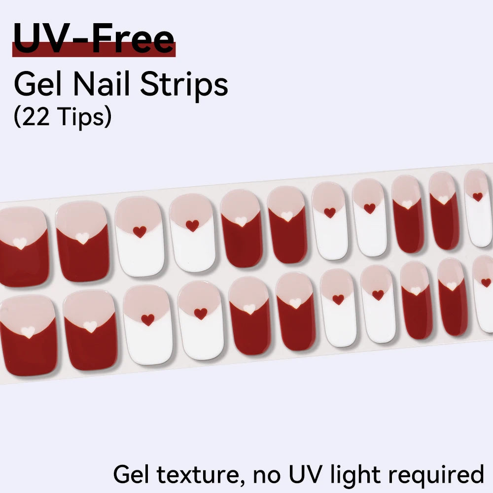 UV FREE Fully Cured Gel Nail Strips 16/22 Tips Self Adhesive Gel Nail Stickers DIY Nail Art Manicure DON'T NEED UV LAMP