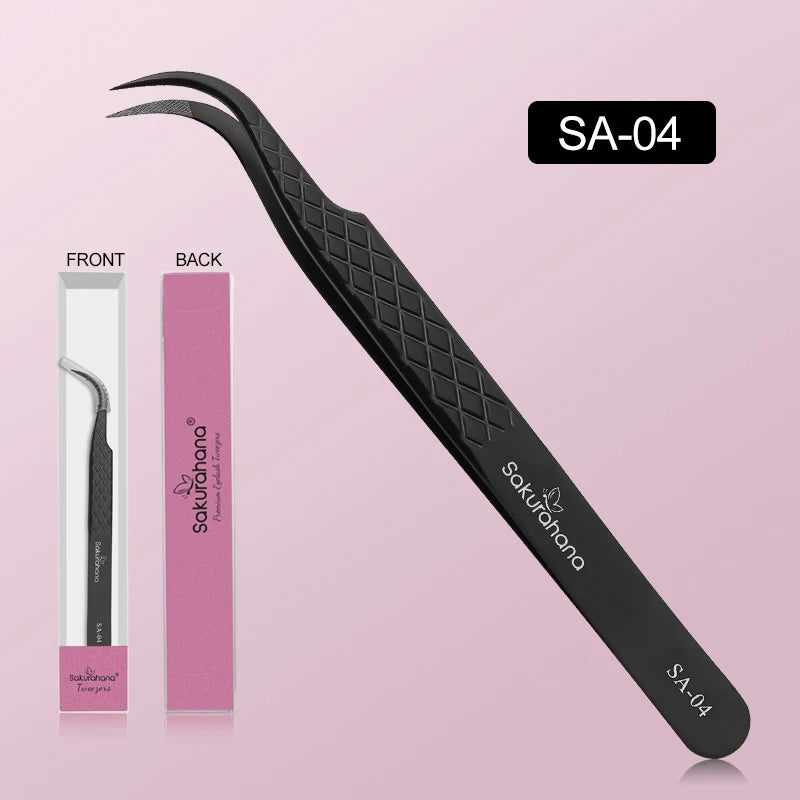 SAKURAHANA High-end Eyelash Tweezers Black Fiber Tip For Lash Extensions Mega Volume Mink Lashes Tool Straight Head Curved Tip
