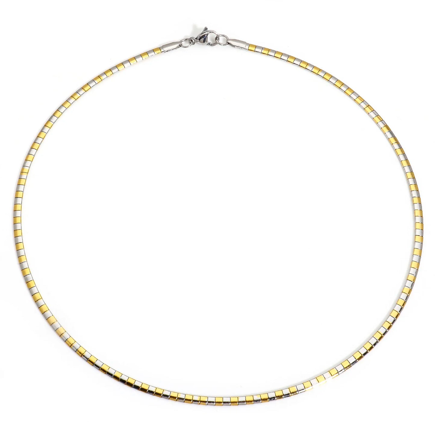 1 Piece 304 Stainless Steel  Chain Collar Neck Ring Necklace For Women Men Golden/Silvery Punk Jewelry 45cm(17 6/8") Long