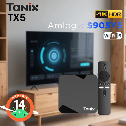 Tanix TX5 Amlogic S905Y5 Smart TV Box Android 14.0 Support BT 2.4G&5G Wifi6 4K@60fps HDR 4G/32G Media Player Set Top Box