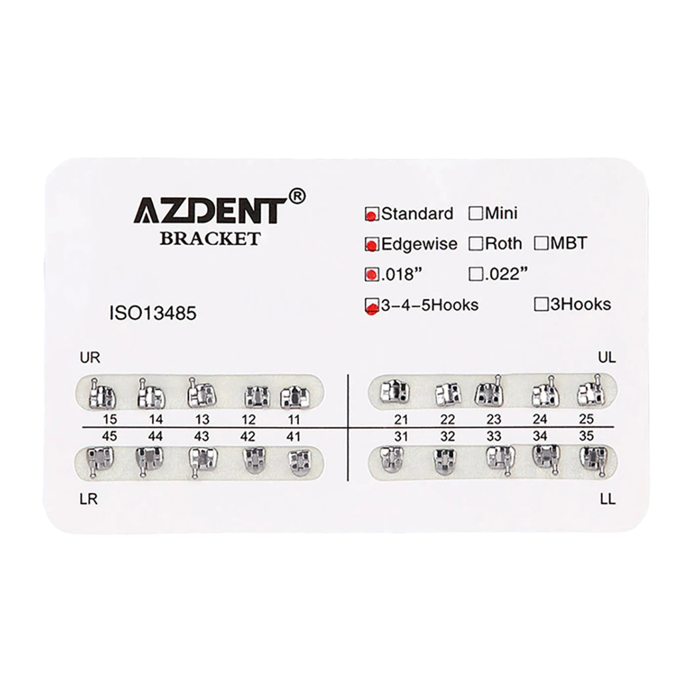 1pack AZDENT Dental Orthodontic Brackets  Mini / Standard Roth / MBT / Edgewise 022/018 Slot Hook 3/345