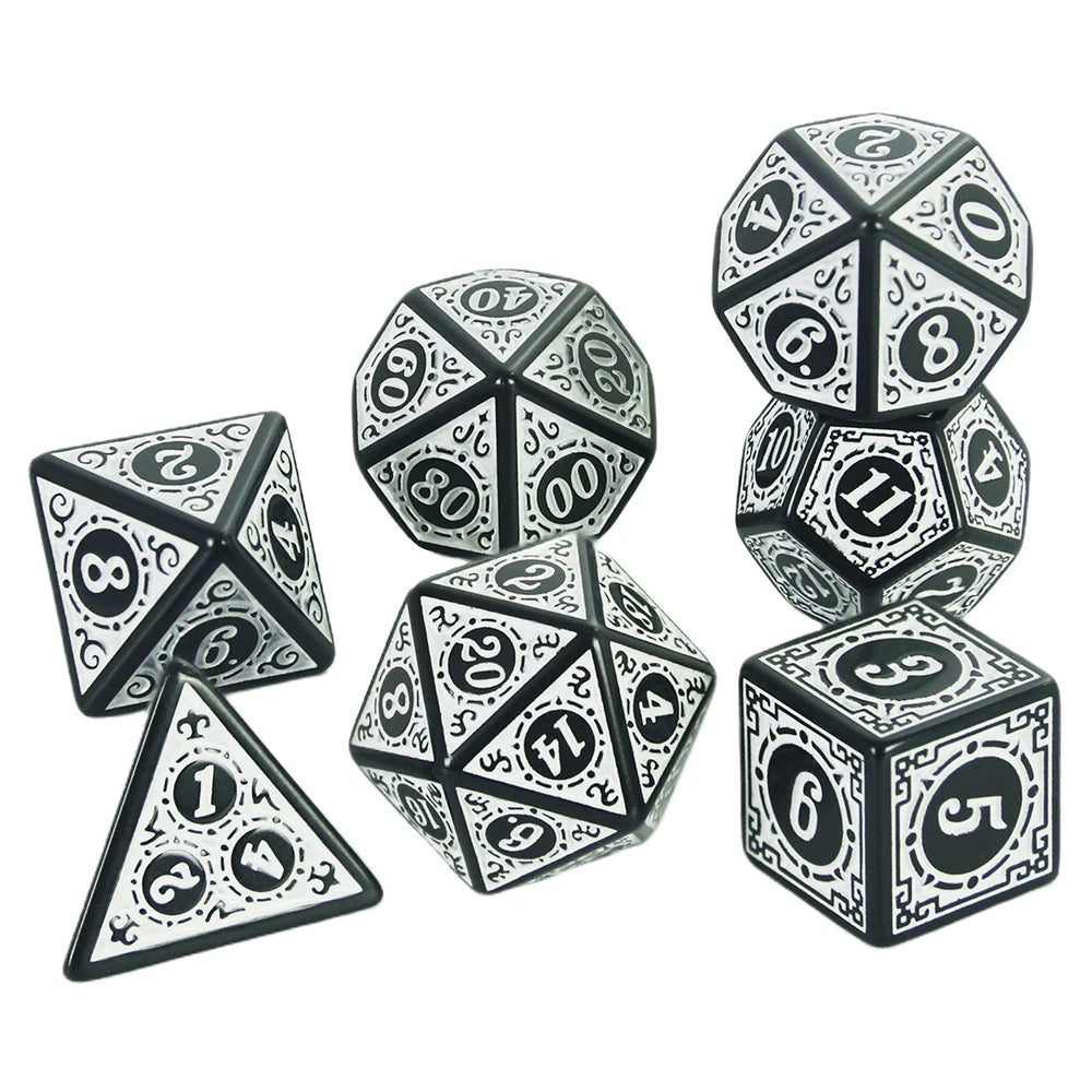 DNDGame Polyhedral Dice Set with Textures Pattern 7pcs of D4 D6 D8 D10 D% D12 D20 for RPG Board Game Accessories