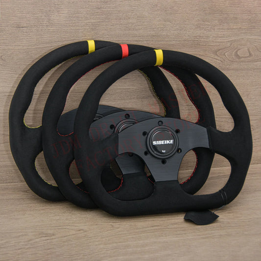 SIBEIKE Racing 13inch 320mm D Shape Suede Leather Steering Wheel JDM Gaming Sports Steering Wheel