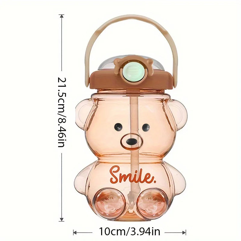 1000ml Large Capacity Cute Bear Water Bottle 2 in 1 Straw Cup for Girls Children  BPA Free Leakproof for School Sports Gift