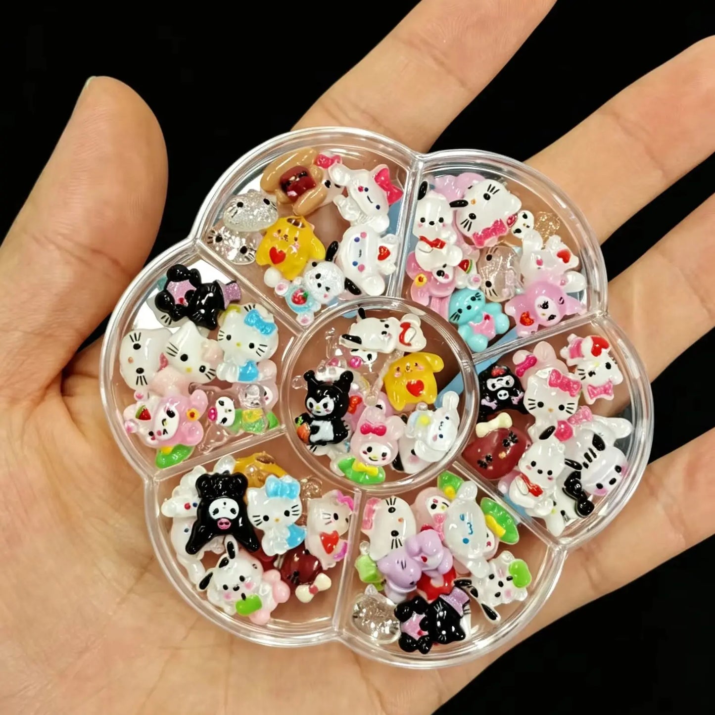 120PCS Boxed Mixed Sanrio Nail Charms Kuromi Cinnamoroll My Melody Resin Nail Decor DIY Manicure Nail Art Accessories
